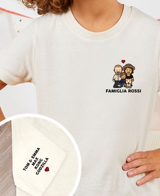 T-shirt bambino Statuette famiglia personalizzate e nomi sulla manica