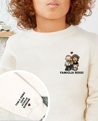 Felpa bambino Statuette famiglia personalizzate e nomi sulla manica