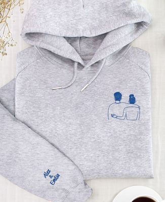 Men's hoodie Embroidered couple and first name on sleeve - Couple gifts
