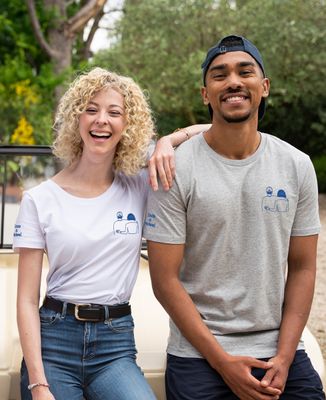 Women's T-Shirt Embroidered couple and first name on sleeve - Couple gifts
