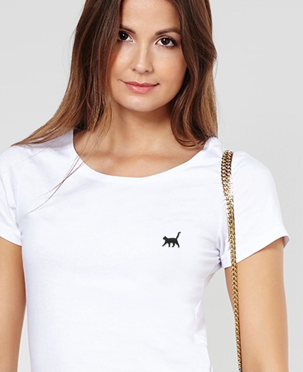 T-Shirt Frau Katze (gestickt) - Tiere