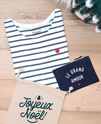 Coffret Coeur (brodé) + pochette le grand amour