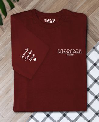 T-shirt per lei Mamma e nomi dei bambini ricamati sulla manica - Regali per papà, Regali per la mamma