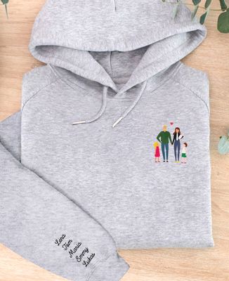 Hoodie voor heren Gepersonaliseerde familie en voornaam op mouw