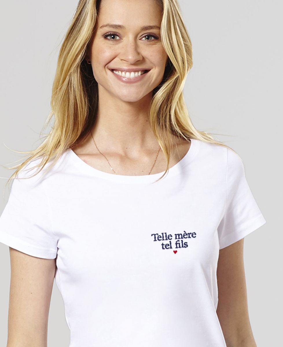 T-shirt femme Telle mère tel fils (brodé) - Cadeaux Maman, Cadeaux Couple, Duo assortis