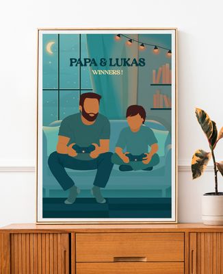 Poster Personalisierte Eltern- und Kinderspieler - Papa-Geschenke, Geschenke für Paare, Geek & Videospiele