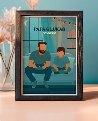 Fotorahmen Personalisierte Eltern- und Kinderspieler - Papa-Geschenke, Geschenke für Paare, Geek & Videospiele