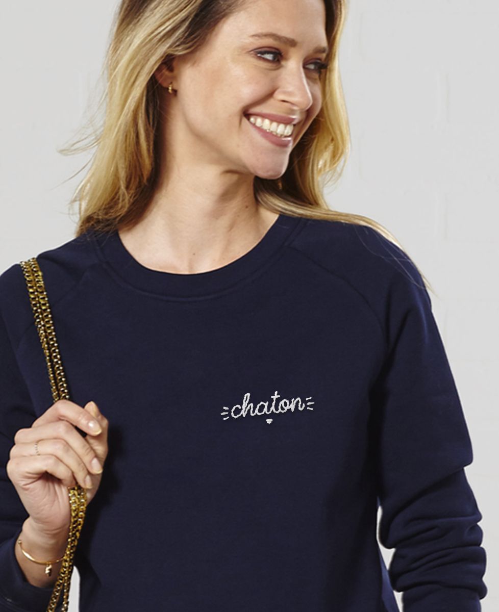 Sudadera de mujer Gatito con bigote (bordado) - Regalos para parejas, Animales