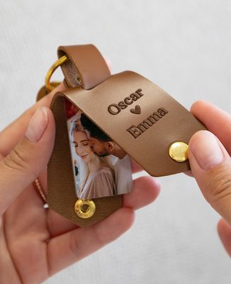 Key ring First names, heart and 2 personalized photos - Couple gifts