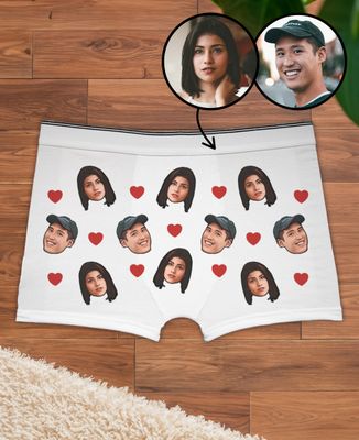 Bedrukte boxershorts Gepersonaliseerde koppels gezichten en pictogrammen - Geschenken voor koppels