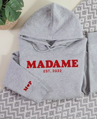 Hoodie femme Madame et initiales personnalisés - Cadeaux Couple, Mariage
