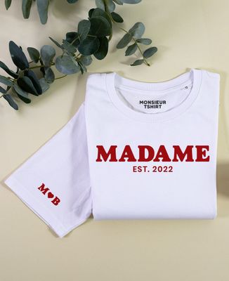 T-shirt femme Madame et initiales personnalisés - Cadeaux Couple, Mariage