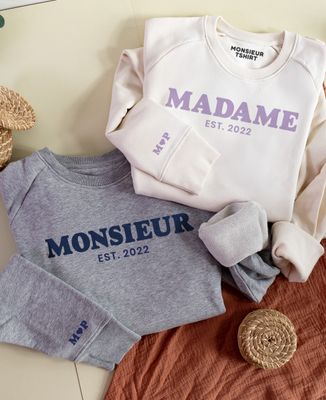 Sweatshirt homme Monsieur et initiales personnalisés (effet velours) - Cadeaux Couple