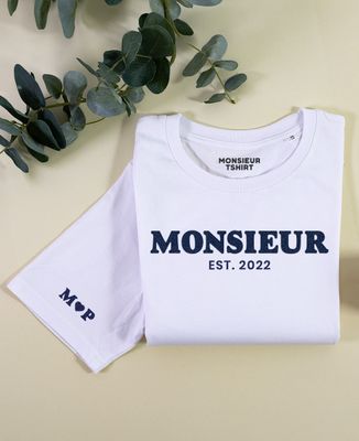 T-shirt homme Monsieur et initiales personnalisés (effet velours) - Cadeaux Couple