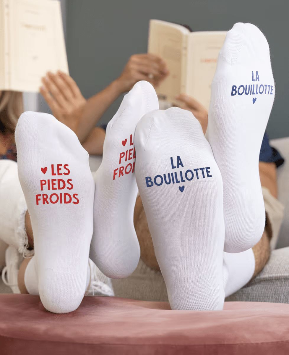 Coffret Duo Chaussettes homme La bouillote et Chaussettes femme Les pieds froids - Cadeaux Couple