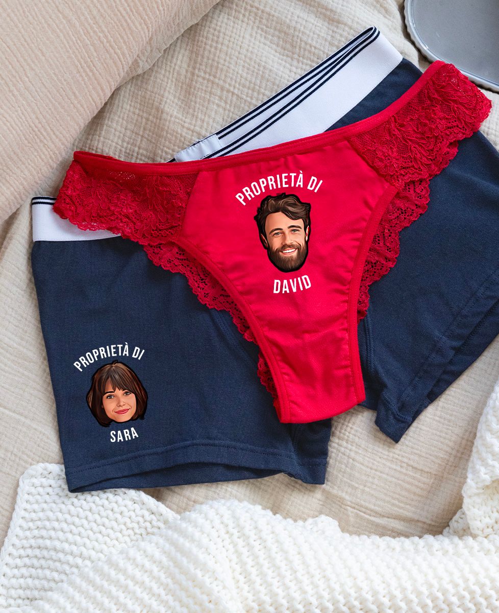 Box Duo Tanga Slip e Boxer Proprietà del viso - Regali per coppie