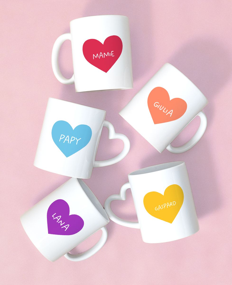 Coffret Mugs Coeur et prénom personnalisé - Cadeaux Couple
