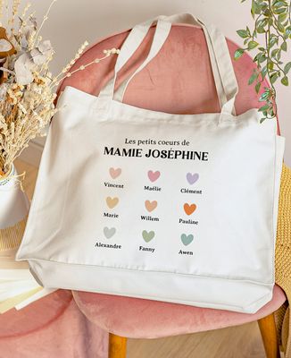Maxi tote bag Les petits coeurs de mamie multicolores - Cadeaux Mamie, Cadeaux Couple