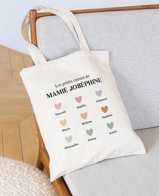 Tote bag Les petits coeurs de mamie multicolores - Cadeaux Mamie, Cadeaux Couple