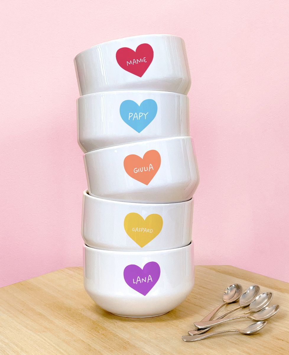 Coffret Bols Coeur et prénom personnalisé - Cadeaux Papa, Cadeaux Maman, Cadeaux Papy, Cadeaux Mamie