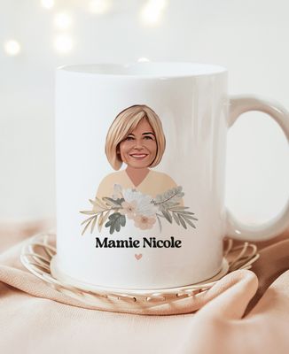 Mug Mamie visage et prénom - Cadeaux Mamie