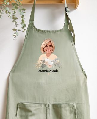 Tablier à poche Mamie visage et prénom - Cadeaux Mamie