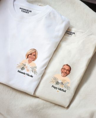 T-shirt femme Mamie visage et prénom - Cadeaux Mamie