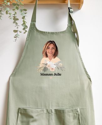 Tablier à poche Maman visage et prénom - Cadeaux Maman