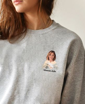 Sweatshirt femme Maman visage et prénom - Cadeaux Maman