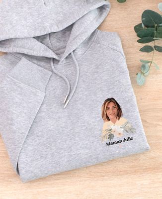 Hoodie femme Maman visage et prénom - Cadeaux Maman