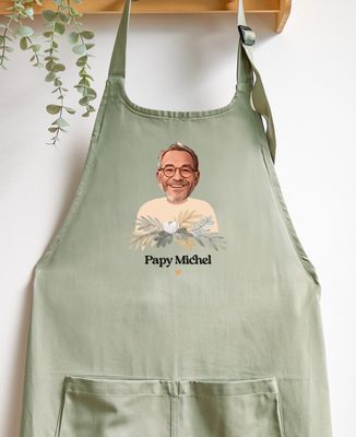 Tablier à poche Papy visage et prénom - Cadeaux Papy