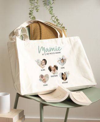 Maxi tote bag Mamie et ses petits coeurs en photo - Cadeaux Mamie