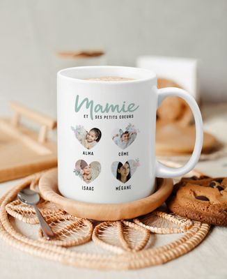 Mug Mamie et ses petits coeurs en photo - Cadeaux Mamie