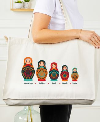 Maxi tote bag Mamie et ses poupées russes personnalisé - Cadeaux Mamie