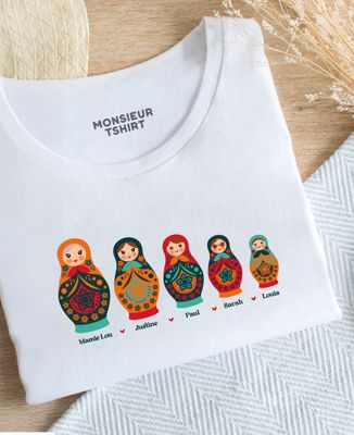 T-shirt femme Mamie et ses poupées russes personnalisé - Cadeaux Mamie