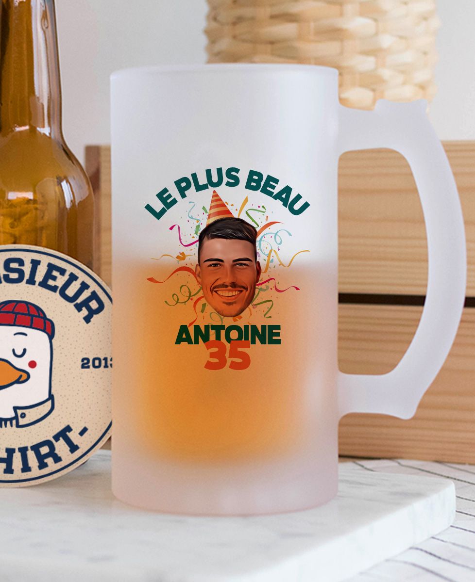 Chope Bière Papou Caractère Cochon – Verre 470 Ml Givré, Humour Fête Des Pères, Anniversaire, Cadeau Apéro