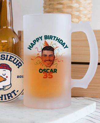 Beer mug Happy birthday face and name - Aperitif