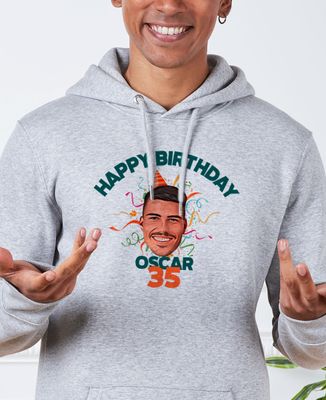 Hoodie per lui Buon compleanno faccia e nome