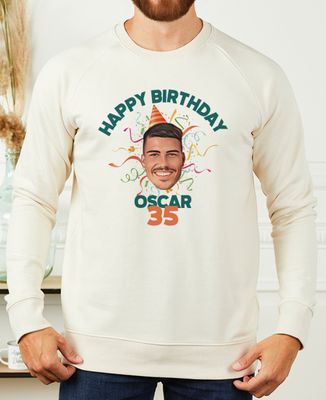 Men's sweatshirt Happy birthday face and name