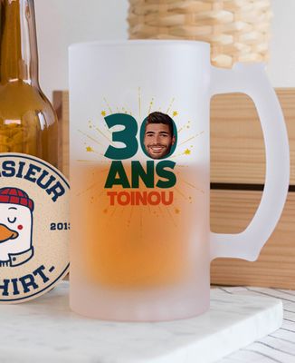 Chope de bière 30 ans visage et prénom personnalisé - Apéro