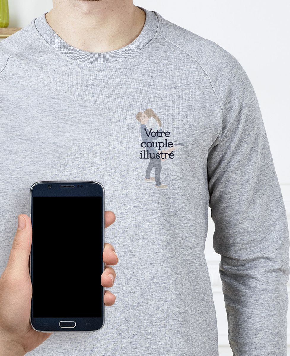 Sweatshirt homme Couple illustré à la main - Cadeaux Couple