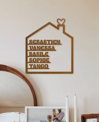 Décoration en bois Ma maison en bois et prénoms personnalisés