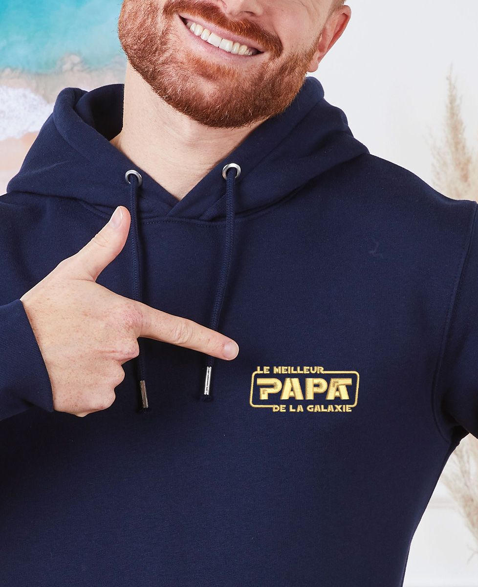 Hoodie homme Le meilleur Papa de la galaxie (brodé) - Cadeaux Papa