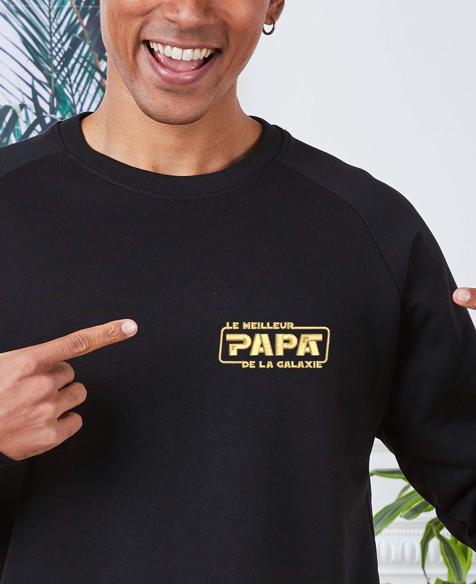 Sweatshirt homme Le meilleur Papa de la galaxie (brodé) - Cadeaux Papa