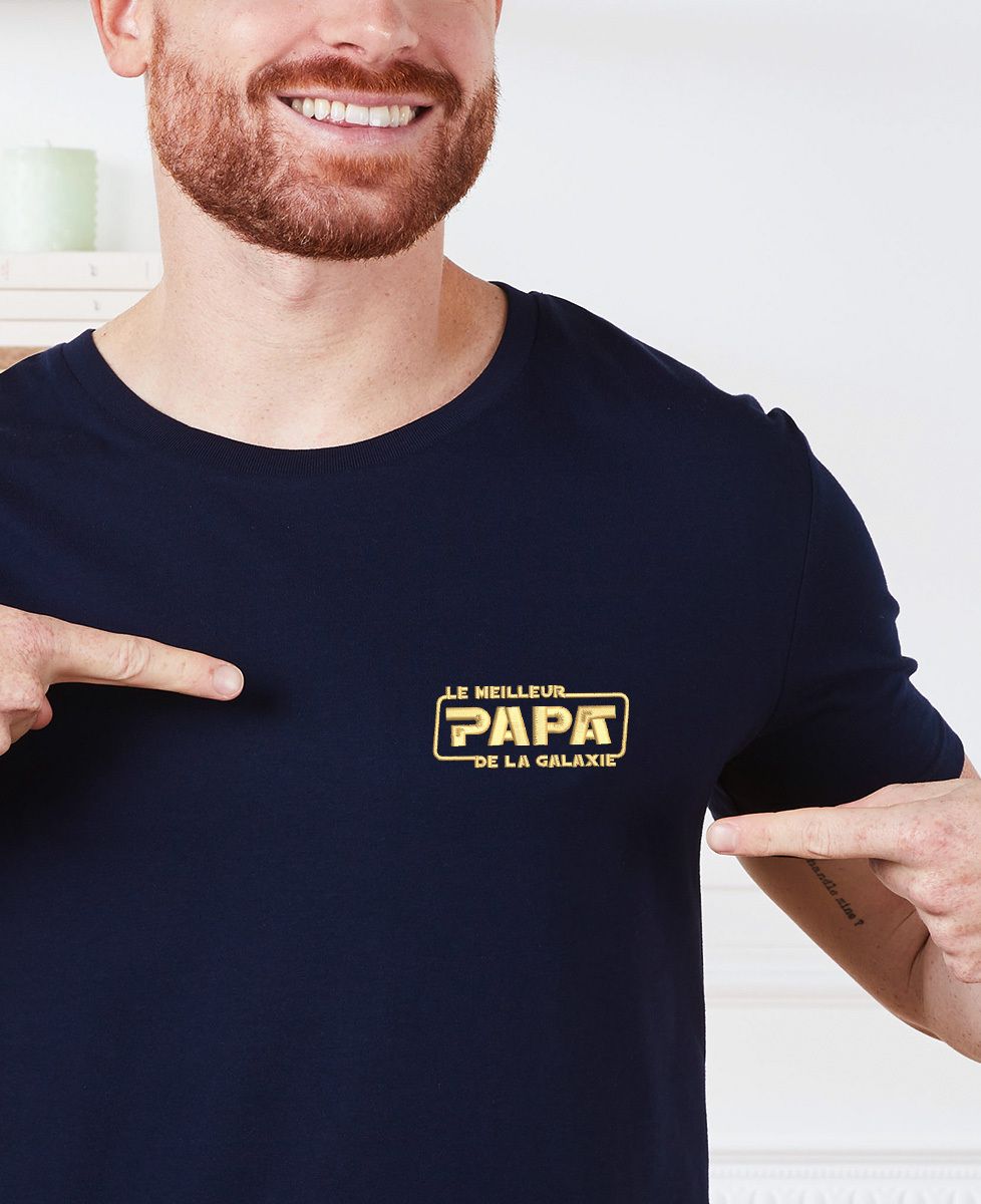 T-shirt homme Le meilleur Papa de la galaxie (brodé) - Cadeaux Papa
