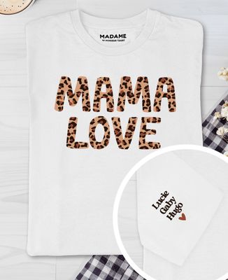 T-Shirt Frau Mama love Leopard und Namen auf dem Ärmel - Geschenke Mama, Werdende Mutter/Vater
