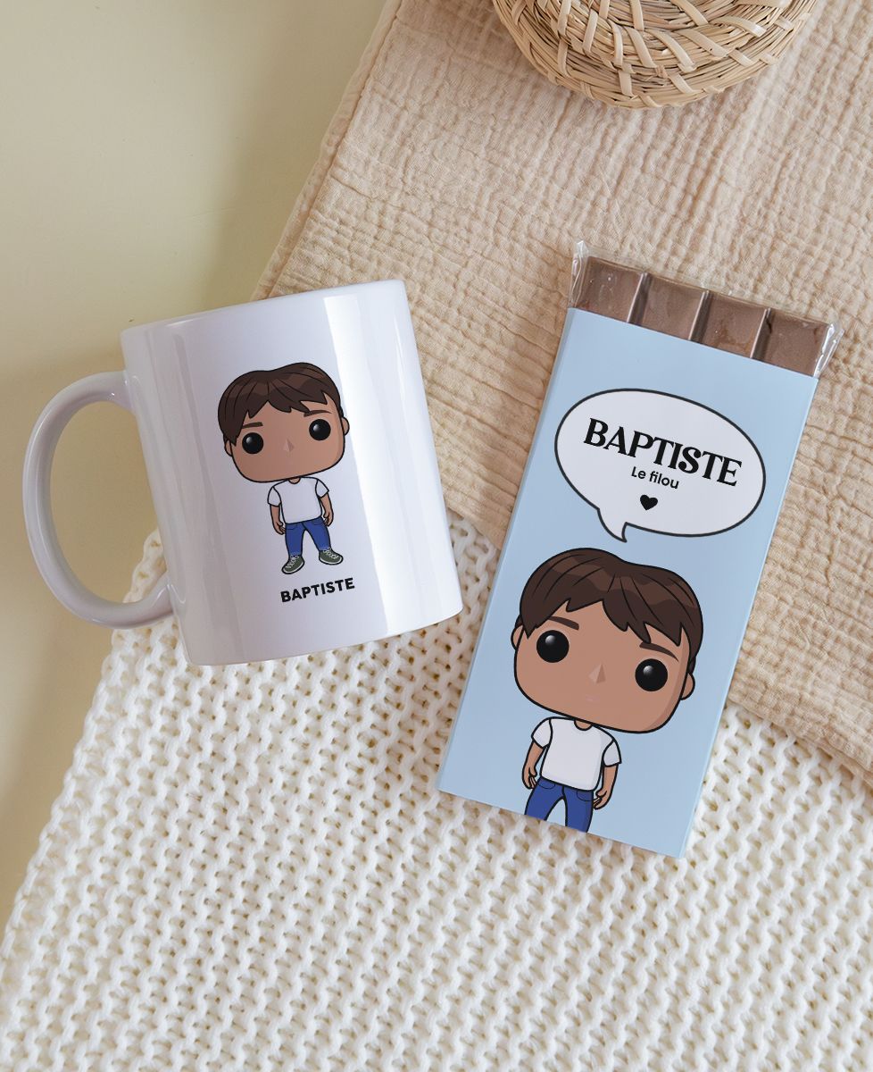 Coffret Duo Mug et Tablette de chocolat Jouet grosse tête personnalisé