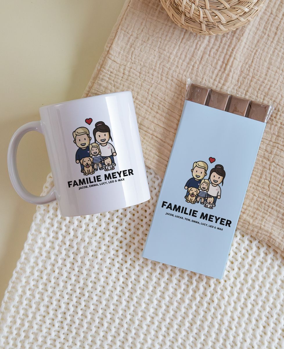 Doos Gepersonaliseerde mok en chocoladereep met familiebeeldje