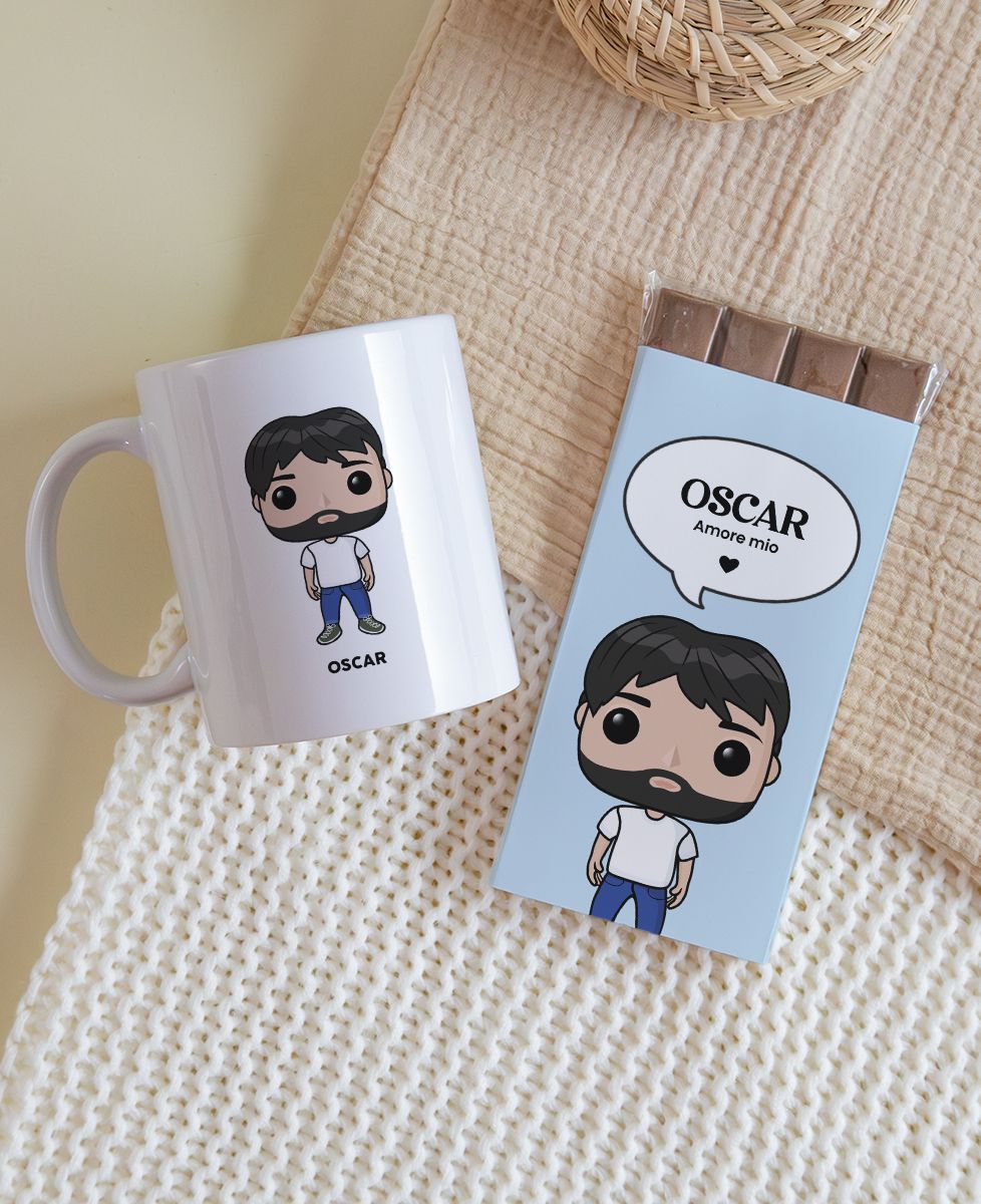 Box Duo Tazza e tavoletta di cioccolato Giocattolo personalizzato con testa grande