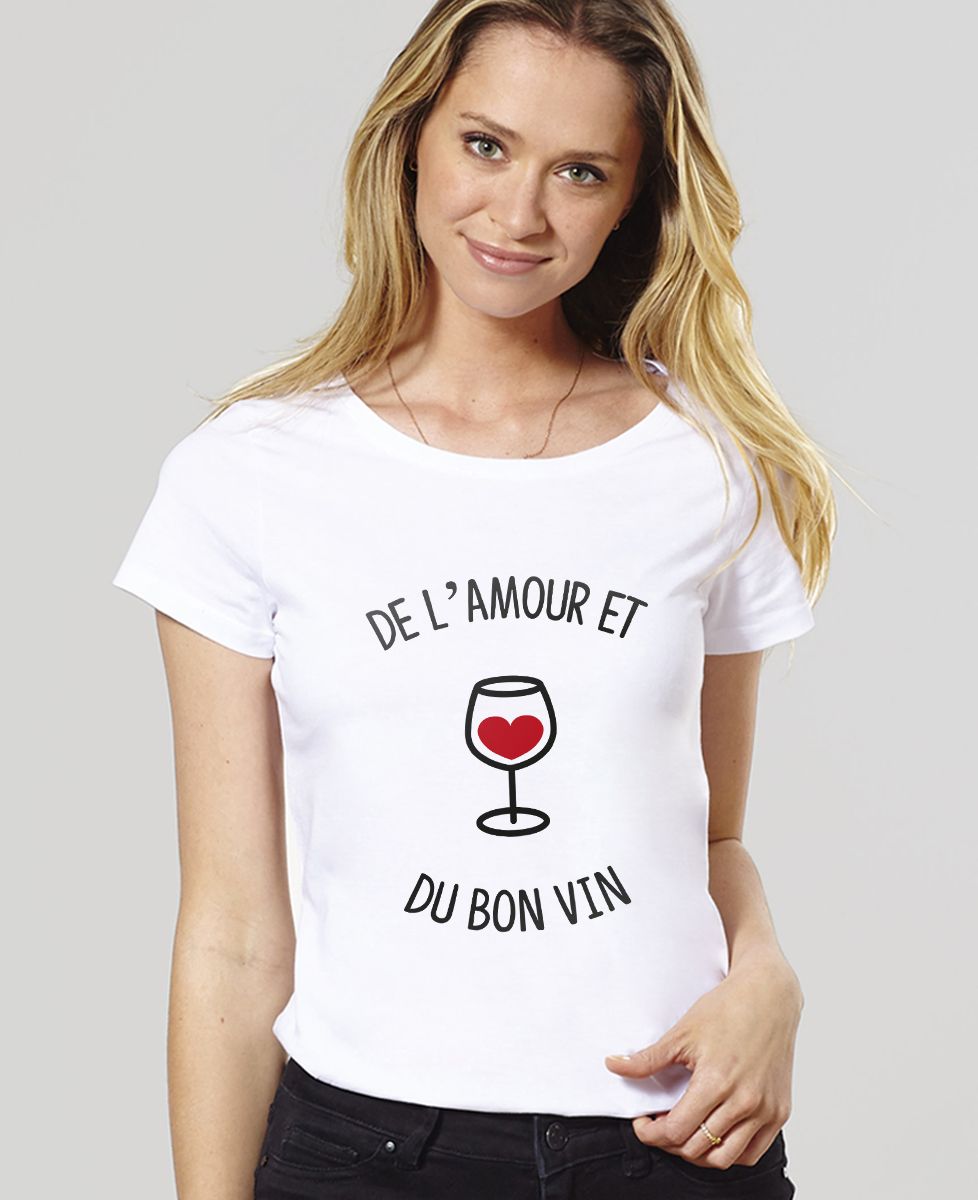 T-shirt femme De l'amour et du bon vin - Apéro, Cadeaux Couple, EVJF